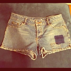 VINTAGE OLD NAVY sz 6 stiff denim shorts w/patches